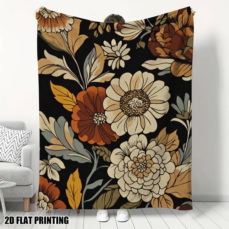 Vintage Floral Pattern Throw Blanket - Warm Earth Tone Botanical-Themed Soft Blanket for Elegant Cozy Decor 80x120cm(31x47inch)