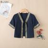 ZANZEA Women Lace-up Open Front Casual Short Sleeve Cardigan Blouse