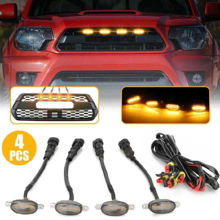 Universal Front Grill Running Lights Yellow Amber Lens 12V Waterproof 4Pcs Daytime Running Grill Light