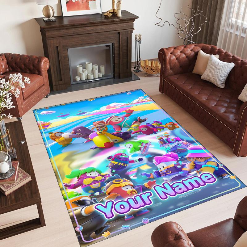 Personalized Crystal Velvet Carpet Custom Name Text,Fall Guys Anti Slip Area Rug For Home Decoration
