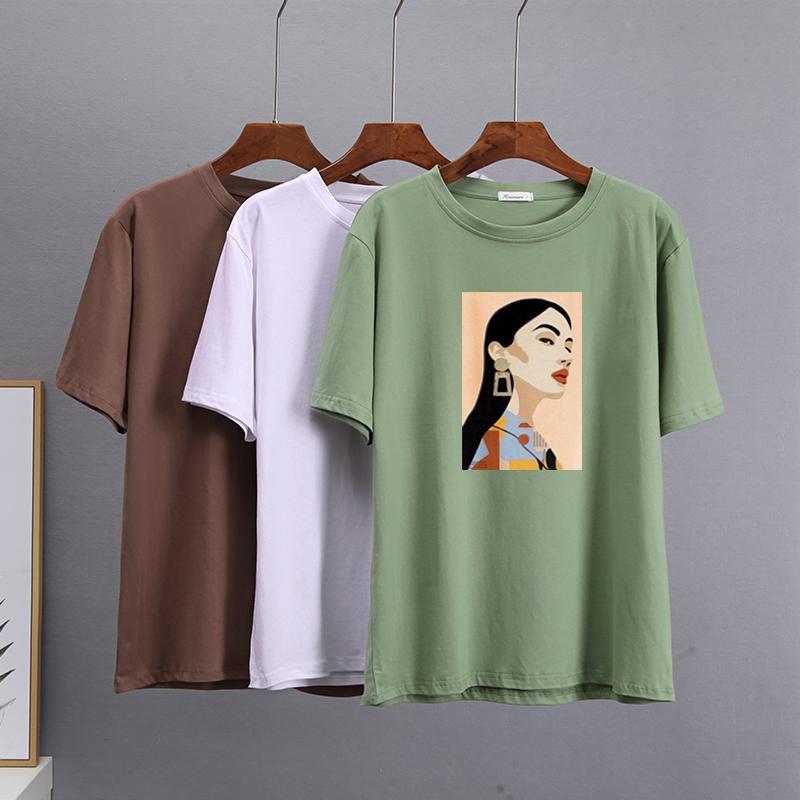 Hirsionsan Chic Cotton Printed T Shirts Women Summer Loose Casual Tees Oversized Aesthetic Graphic Clothes Plus Size Female Tops