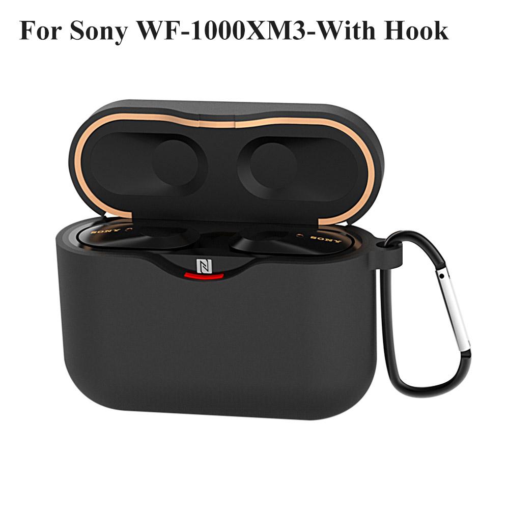 Hoesje Voor SONY WF-1000XM3 Oordopjes Accessoires Oplaaddoosje Cover Case Voor SONY WF 1000 XM3 WF-1000XM4 Shell met Anti-verlies Haakje black