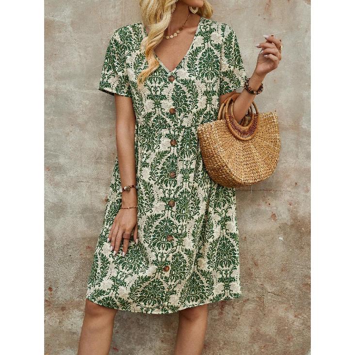 

New Spring And Summer Vacation Daily Commuting Work Comfortable Sexy Elegant Women S Fashion Printed Dress XL зелёный