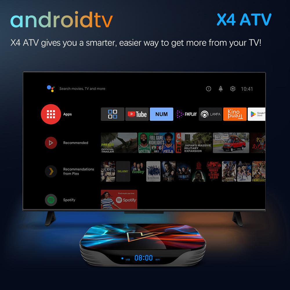 X4 ATV androidtv 11.0 Smart TV Box Amlogic S905X4 Unterstützt 4K 60fps AV1 Dual-WLAN Set-Top-Box