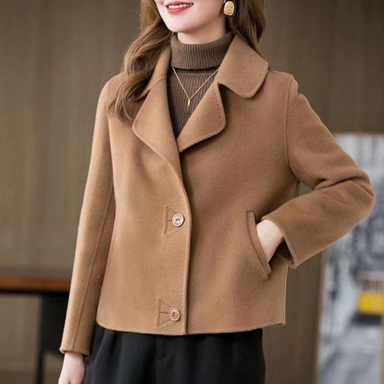 Women Jacket Lapel Solid Color Single-breasted Double-sided Woolen Coat Loose Thermal Short Type
