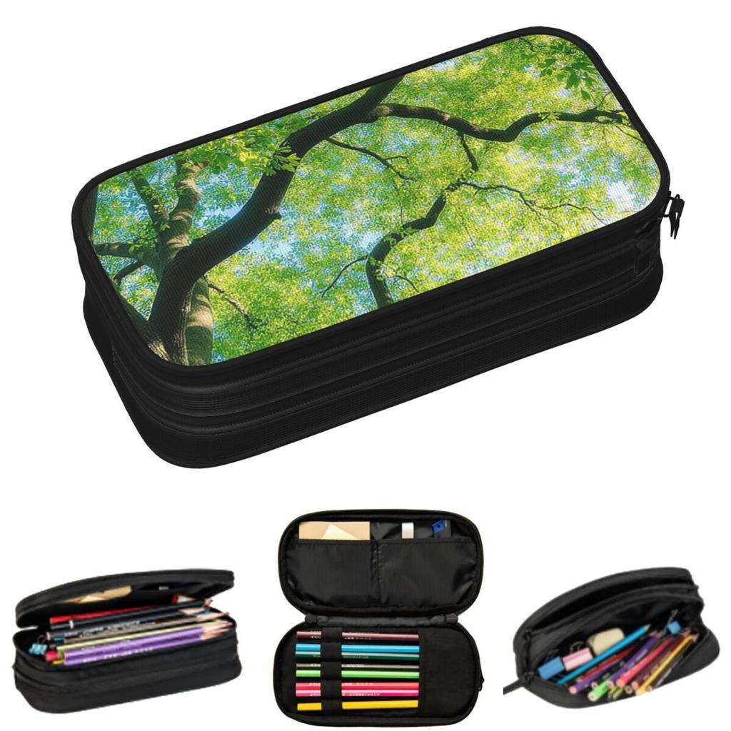 Spring Tree In Blue Green And Yellow Pencil Cases for Student School Pen Box Pencil Bag Large Capacity Pencil Pouch