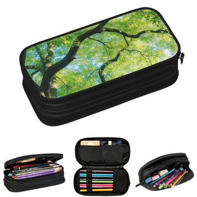 Spring Tree In Blue Green And Yellow Pencil Cases for Student School Pen Box Pencil Bag Large Capacity Pencil Pouch
