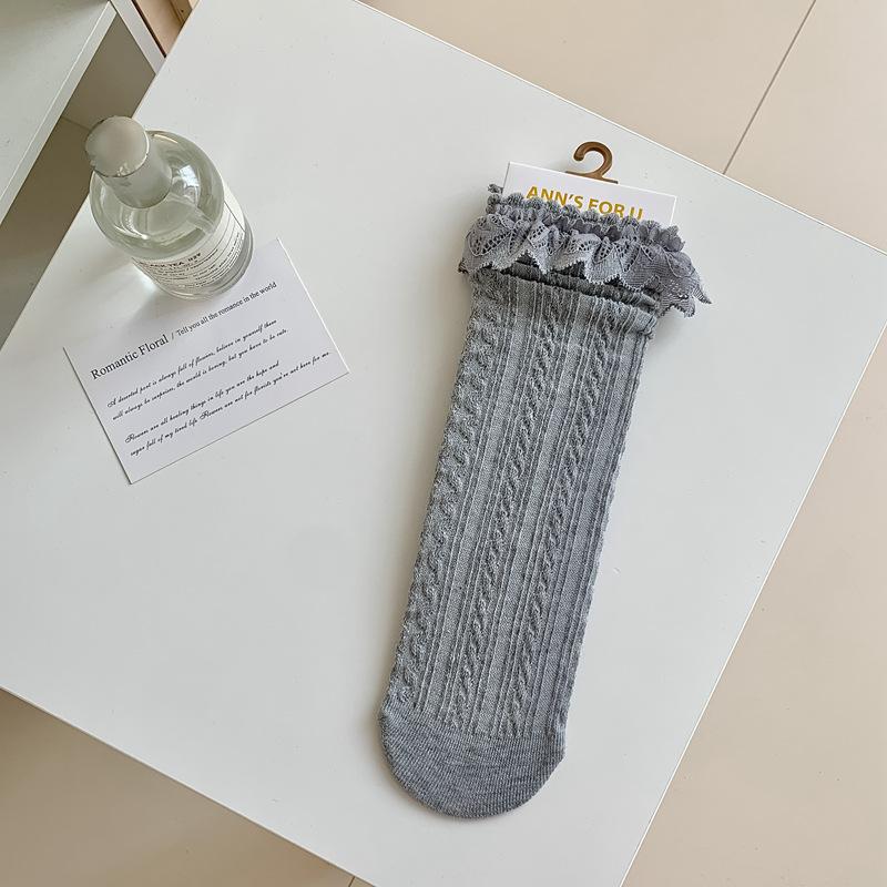 

Autumn Lace Socks Children Korean College Wind Lace Edge Twist Medium Tube Stacking Socks Jk Women S Socks Long One size fits all серый