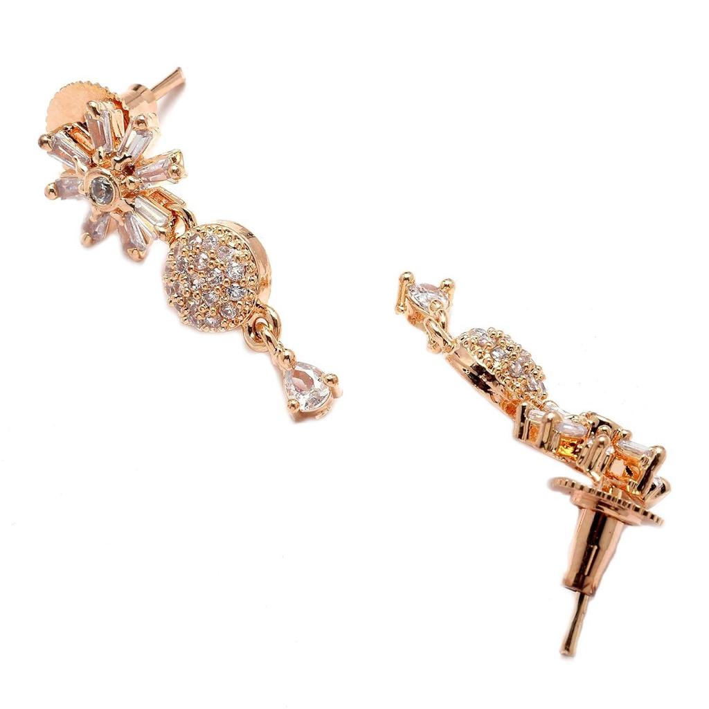 Rhodium Plated Silver Toned White American Diamond Studded Necklace With Earring Jewellery Set For Woment and Girl