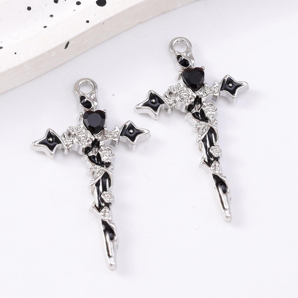 5pcs Gothic Cross Charms Zircon Love Heart Rose Pendant for Jewelry Making Necklace Earrings DIY Metal Punk Jewelry Accessories