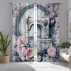 2pcs Vintage Sewing Machine Blackout Curtains   Colorful Floral Print   Rustic Rod Pocket Drapes for Bedroom & Living Room   Semi-T