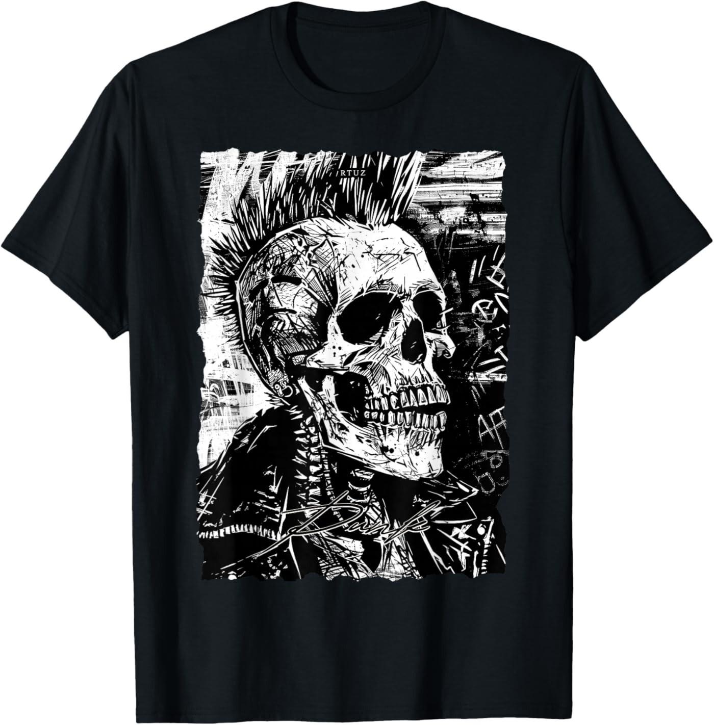 Vintage Graffiti Biker Rocker Skeleton Punk Horror Skull T-Shirt S разноцветный