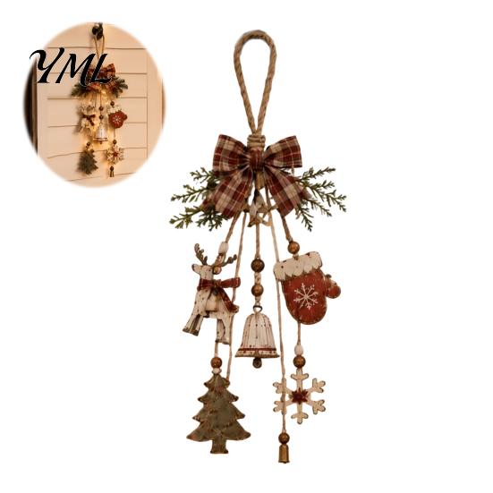 Vintage Retro Home Hanging Accents Rustic Christmas Wooden Pendant with LED Lights, Lighted Snowflake Gloves Tree And Reindeer Decorative Ornaments