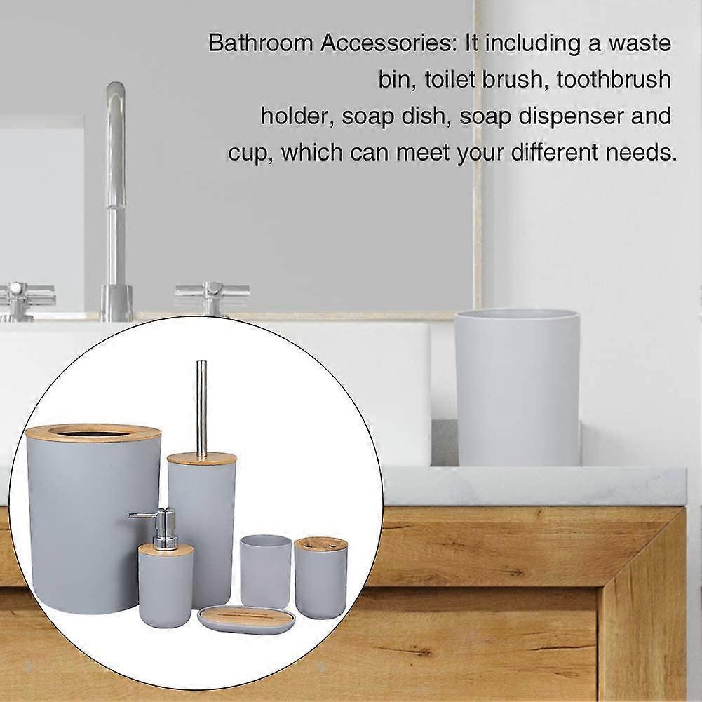 Bathroom Accessories Set - Bamboo Wood Bathroom Accessories Set, Toilet Brush, Soap Dispenser, Toothbrush Holder, Soap Dish