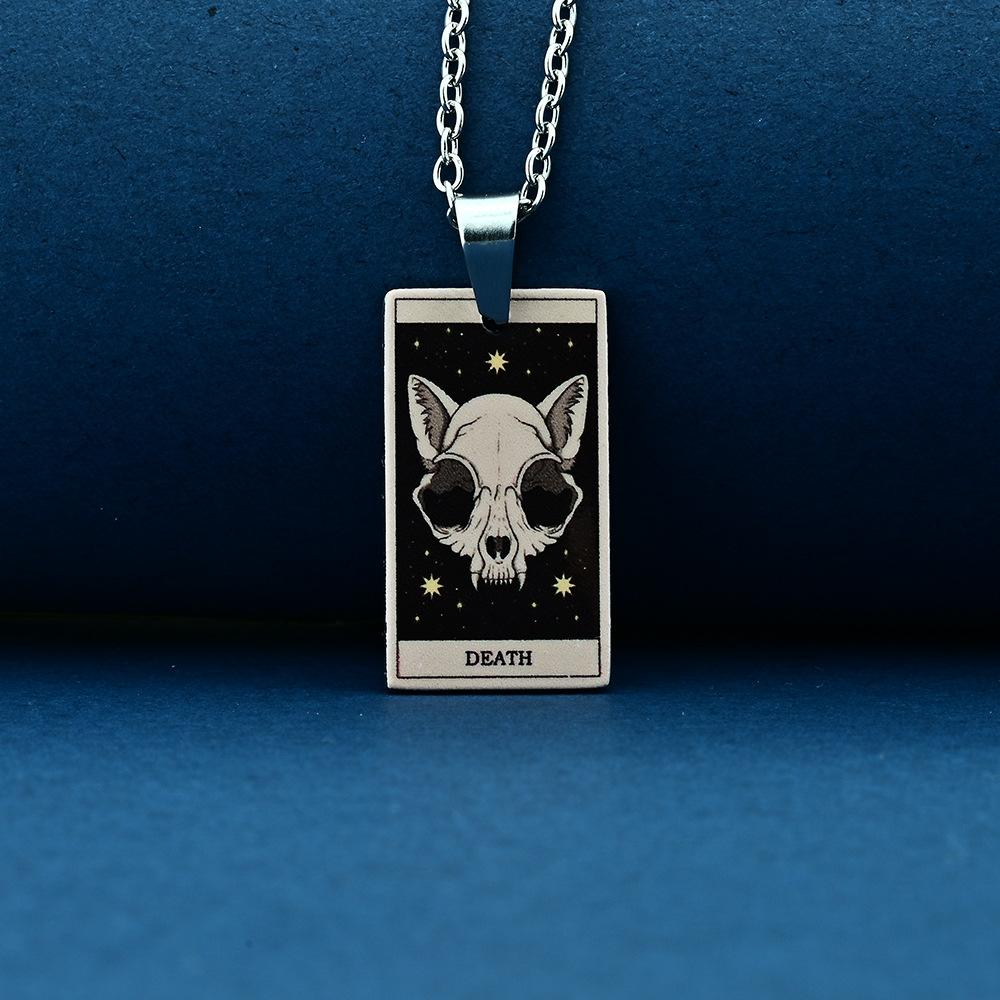 Stainless Steel Cat Tarot Card Necklace for Men Women Animal Divination Jewelry Accessory