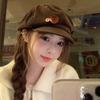 RICYGVM Retro Button Corduroy Octagonal Cap For Women Painter Artist Hat Japanese Girls Brown Peaked Caps Autumn Winter Berets