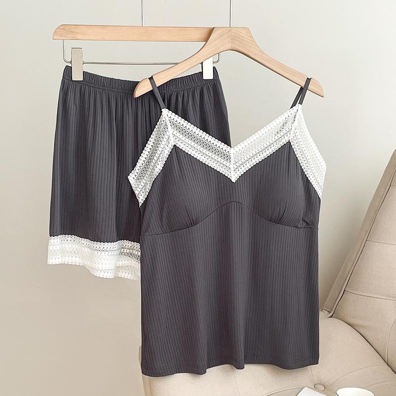 2025 Pure Desire Women's Summer Pajama Set: Lightweight Camisole and Shorts with Chest Pads, Versatile for Indoor and Outdoor Wear.