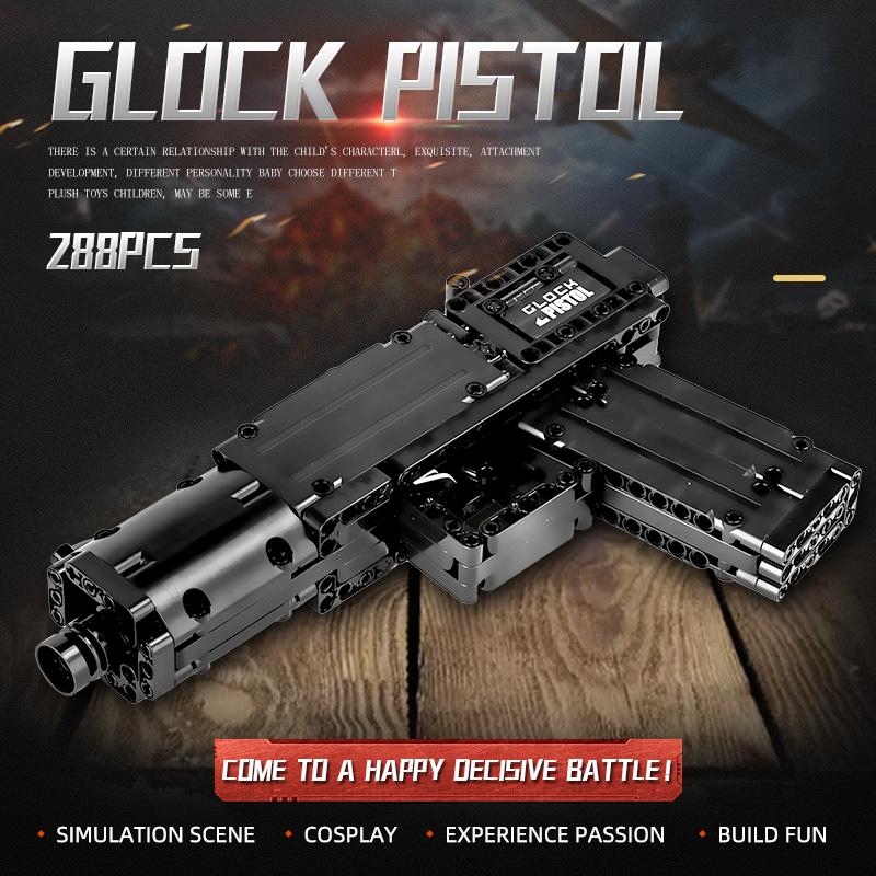MOULD KING Blocuri creative de jucării Pistol The Glock Model de pistol automat Blocuri de construcție Cărămizi Jucării pentru copii Cadouri de Crăciun
