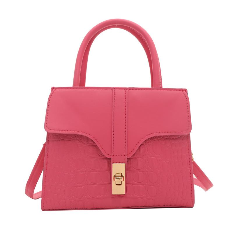 

Жіноча сумка з крокодиловим малюнком 2024, нова весняна модна сумка через плече, модна маленька квадратна сумка на поворотному замку рожевий