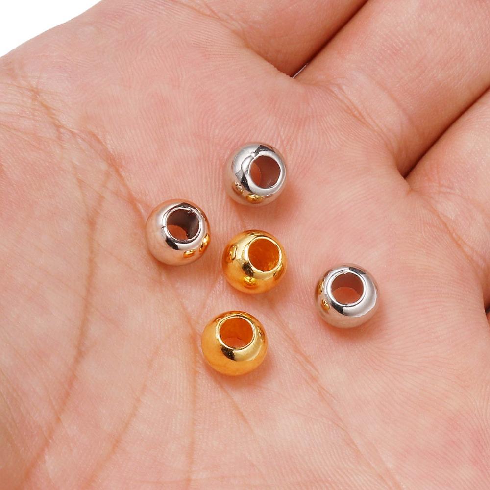 1 Busta Diametro 4 6 8 10 12mm Perline con Foro Grande Colore Oro Rosa Rodio Perline Distanziatrici Per Creazione Gioielli Fai da Te CCB (non metallico) Accessori