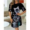 3D-Druck Kleid Damen Nachthemd Cartoon-Katzen-Print kurzärmelig große Größe T-Shirt zum Ausgehen & Tragen von Damen-Pyjamas zu Hause