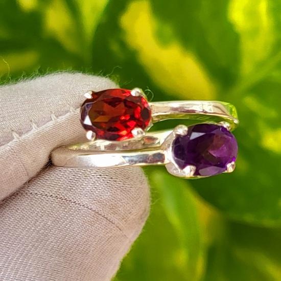 Natural Garnet Amethyst Gemstone 925 Sterling Silver Ring Size 9.25 US, Gift