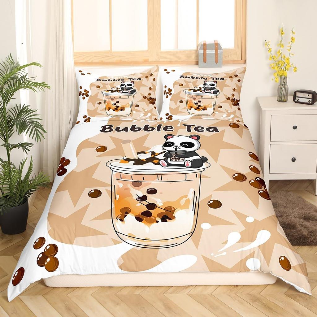 Husă de plapumă 3D Panda Mărime Queen Husă de plapumă drăguță cu panda Set de lenjerie de pat cu bambus Husă de plapumă pentru copii băieți fete adolescenți 3 piese