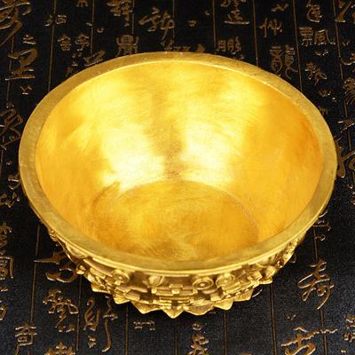 Schale Opferbecken Wasser Schatz Feng Shui Frucht Altar Goldene Messingschale