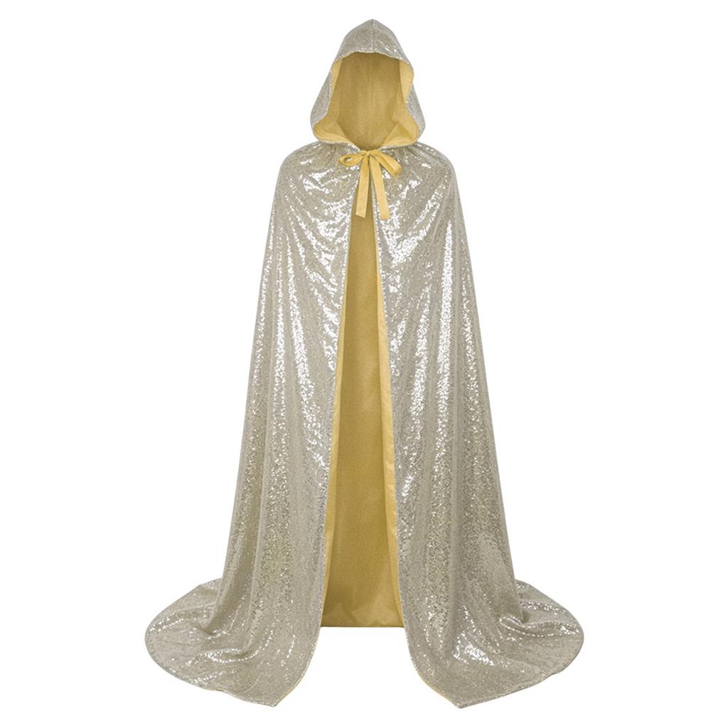 Unisex Hooded Cape, Adult Sequined Cloak for Halloween Role Play Costume