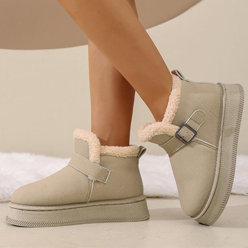 

Fashion Solid Color Soft Faux Suede Snow Boots Women Winter 2025 Ankle Buckle Platform Boots Woman Short Plush Warm Booties Mujer 42 бежевый