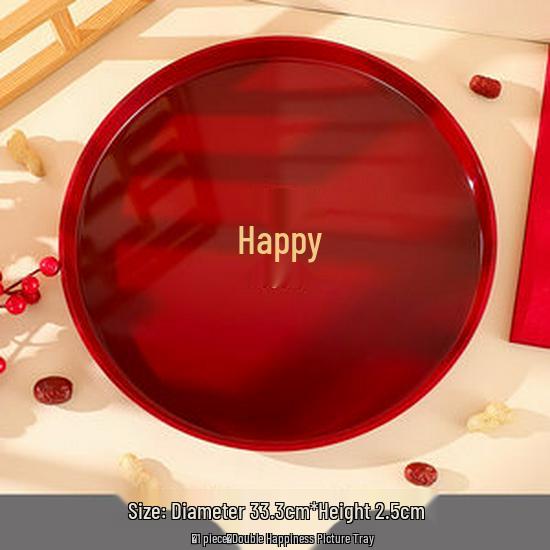 Red Double Happiness Wedding Tray – Festive Fruit & Candy Plate for Banquets