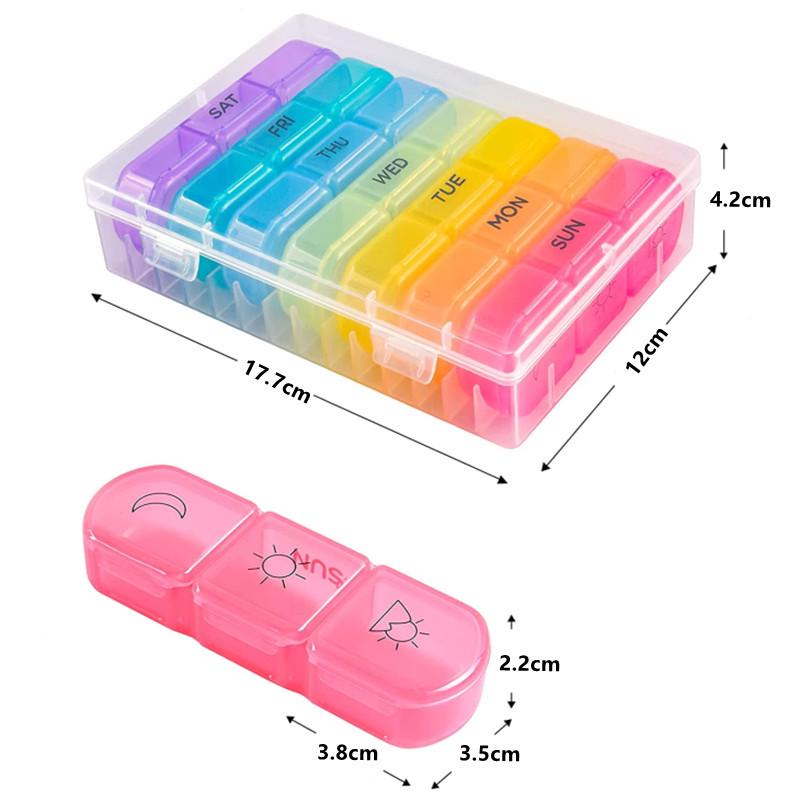 21-Compartment Weekly Rainbow Pill Organizer for Elderly - Moisture-Proof, Portable Travel Pill Box (3x Daily)