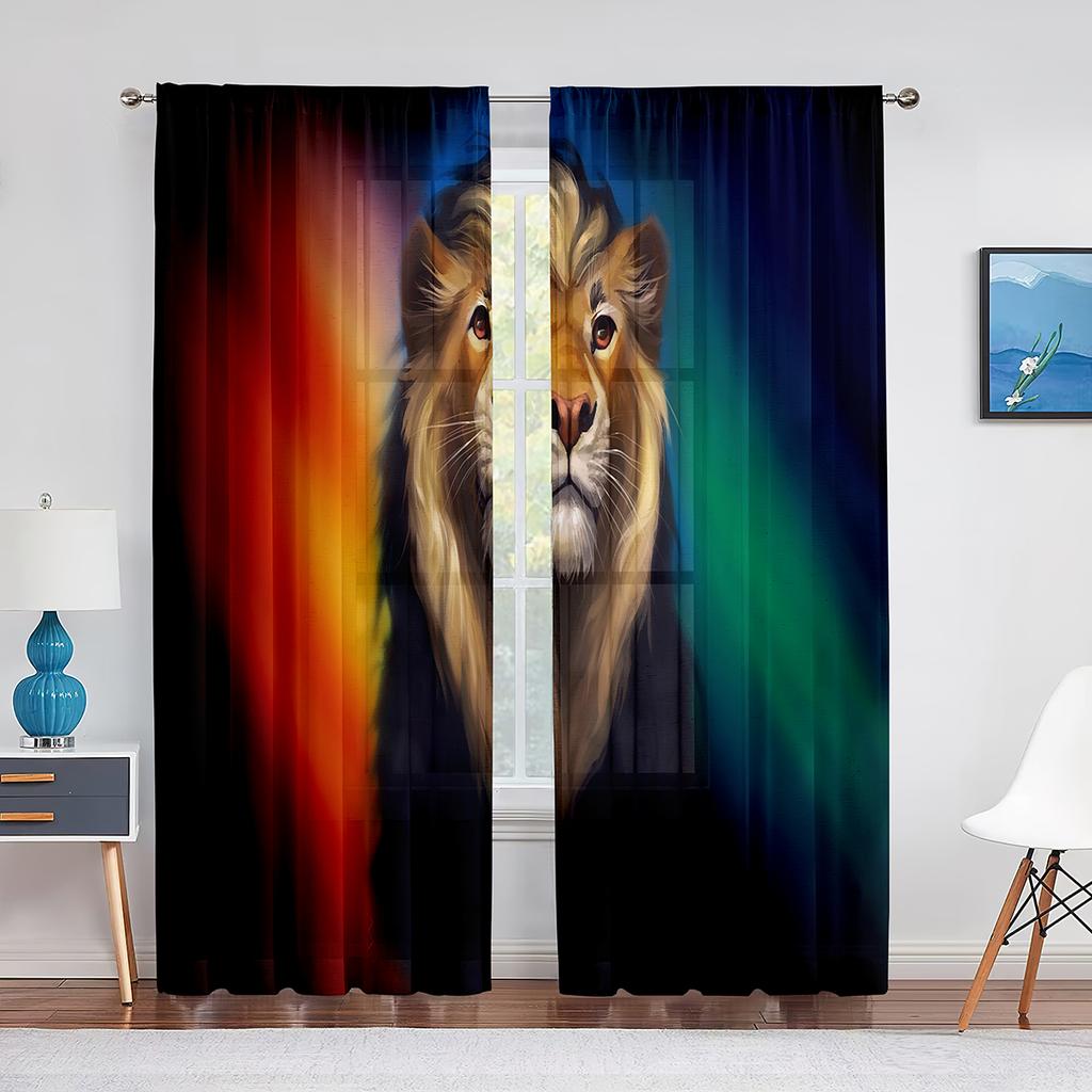 Fantasy Lion Starry Sky Tulle Curtains for Bedroom Living Room Decor Chiffon Sheer Voile Curtain for Balcony Kitchen Home Drape