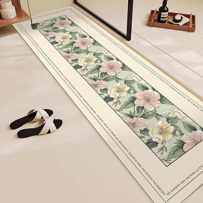 Rug for Bathroom Mat Absorbent Anti-slip Floor Mats Diatom Mud Toilet Shower Area Pink Carpet Plant Flowers Home Decoration Rugs
