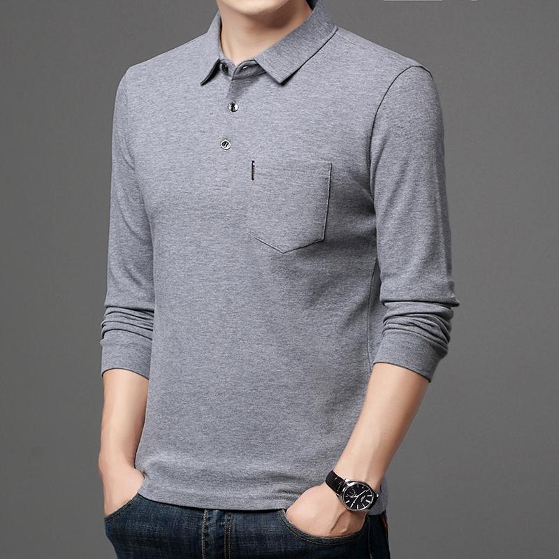 New Autumn Men High End Business Polo Shirt Men Casual Loose Mens Shirts With Pocket Long Sleeve Lapel T-Shirt Man
