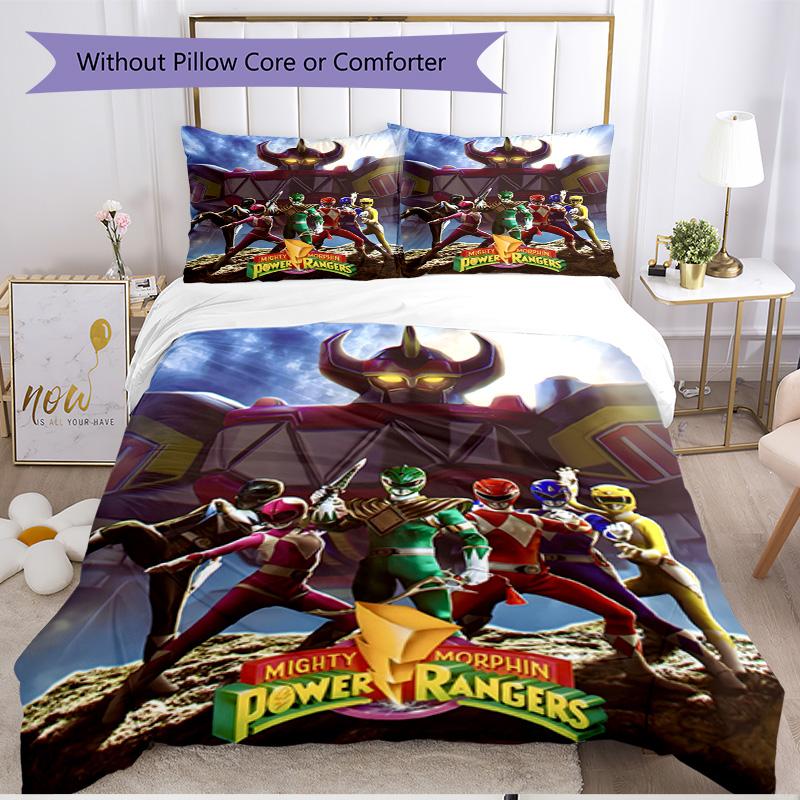 3-teiliges Bettbezug-Set (1 * Bettbezug + 2 * Kissenbezug, ohne Kern), Mighty Morphin Power Rangers Druck Weiches Ganzjahres-Bettwäscheset, Heim-Schlafzimmer-Dekoration