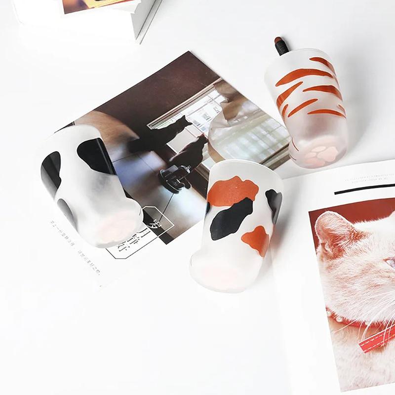 Animals Glass Cup 300Ml Creative Cute Cartoon Cat Paw Water Bottle Milk Juice Frosted Drinking Cold Drink Mug Coffee Cup