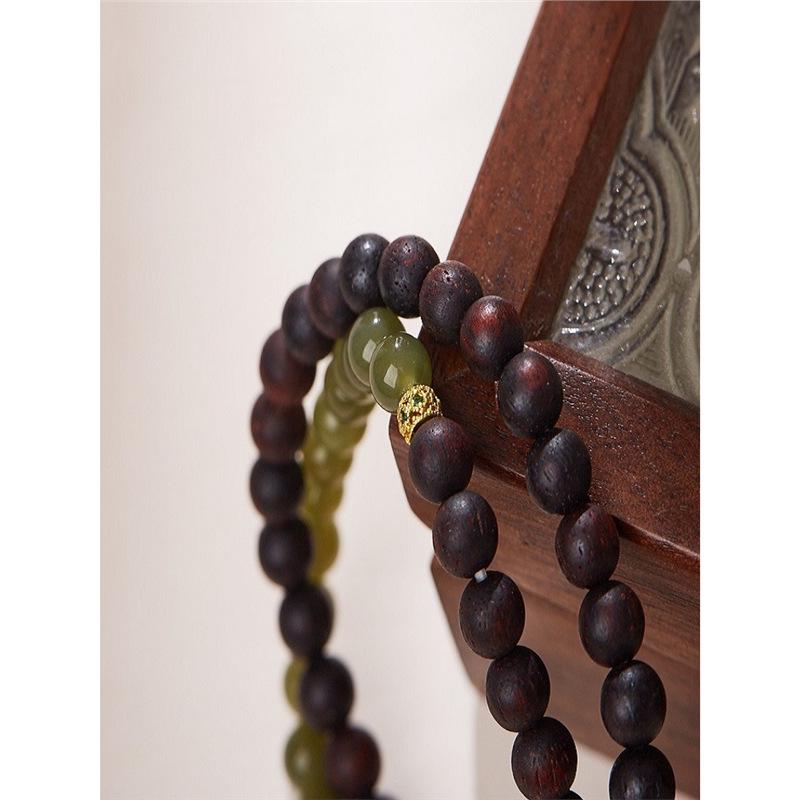 Myanmar Agarwood & Hetian Jade Bracelet: Unisex Prayer Wengwan Beads