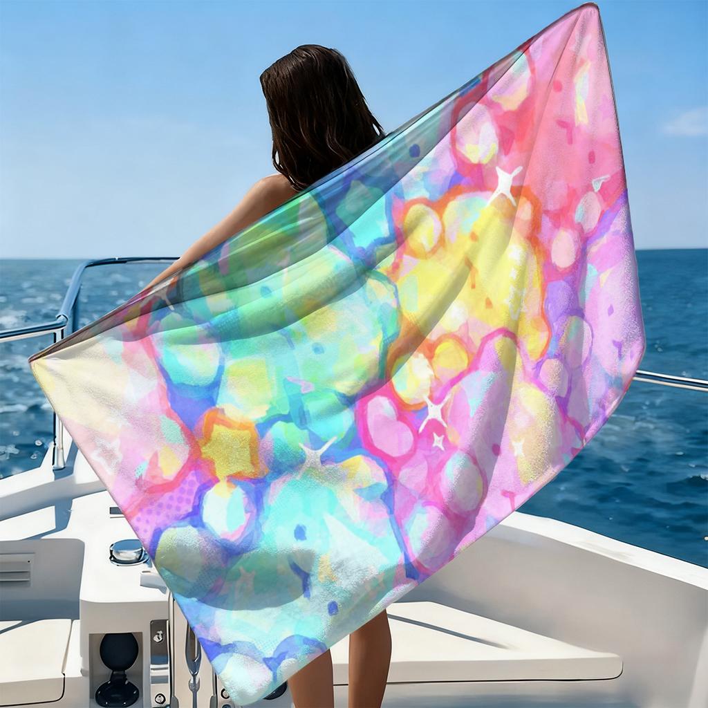 1pc Cute Colorful Bear Beach Towel Large Quick-drying Towel For Beach Pool Yoga Gym Relax at Home Towel Summer Gift for Friends