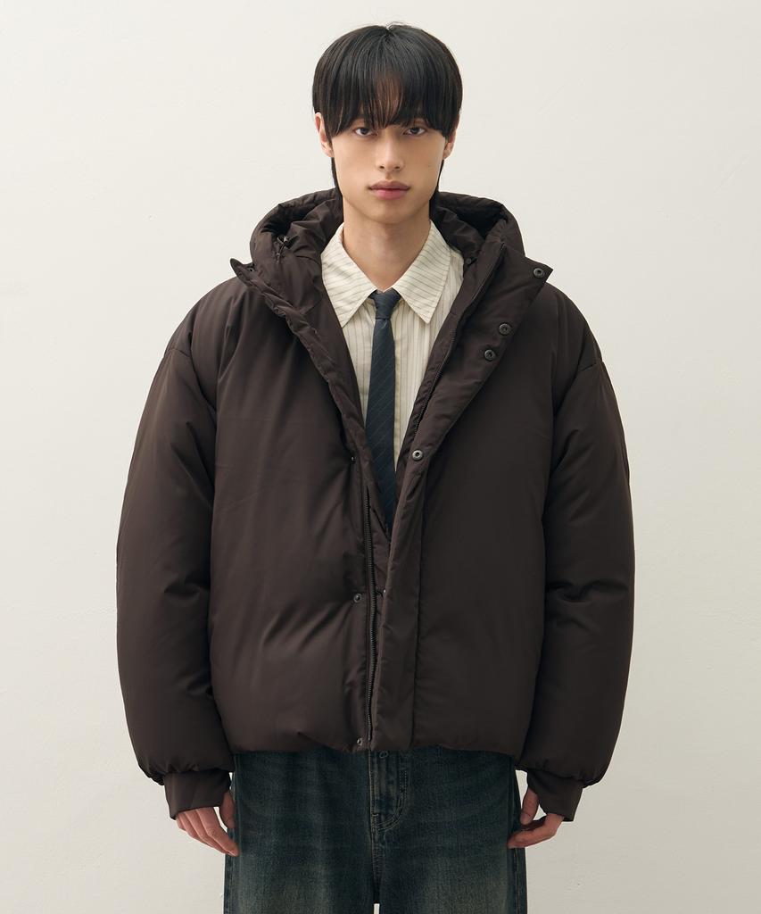 Draw Fit Minimal Furon Hooded Down Jacket [Chestnut Brown]