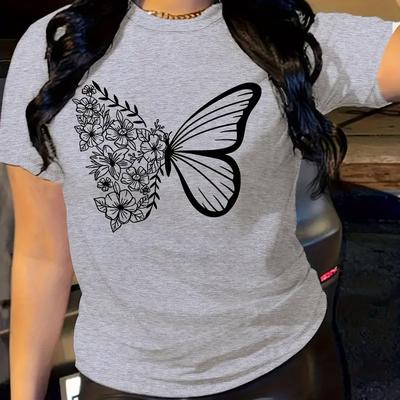 Fashion Women Etiquette Flower Butterfly Print T Shirt Funny Casual O-neck Short Sleeves T-shirt Summer Female Tee Shirt