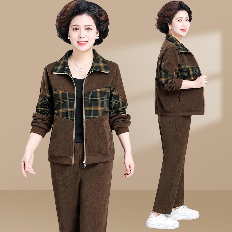 Spring Corduroy Sportswear Set for Middle-aged Women - 2025 Style Two-Piece Jacket Outfit