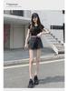 Summer 2021 High-Waist Korean Style Women's Denim Shorts with Side Zipper and Letter Design - Slim, Wide-Leg Hot Pants Trend.