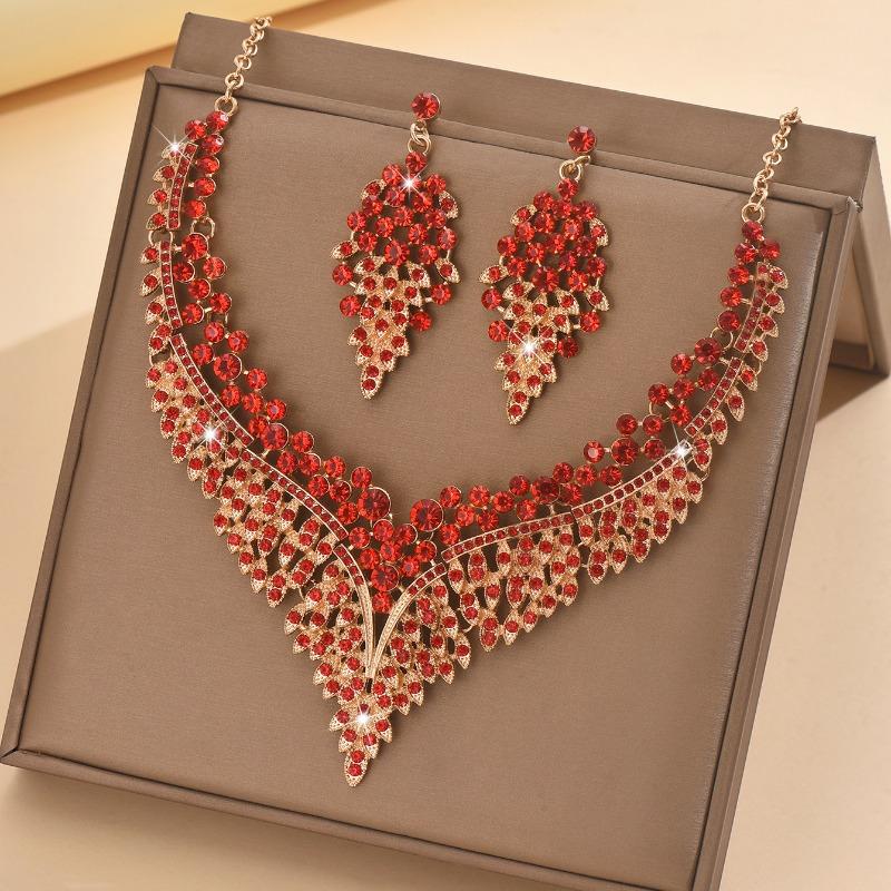 Meier Best selling full diamond necklace earrings suitfashion gift accessories