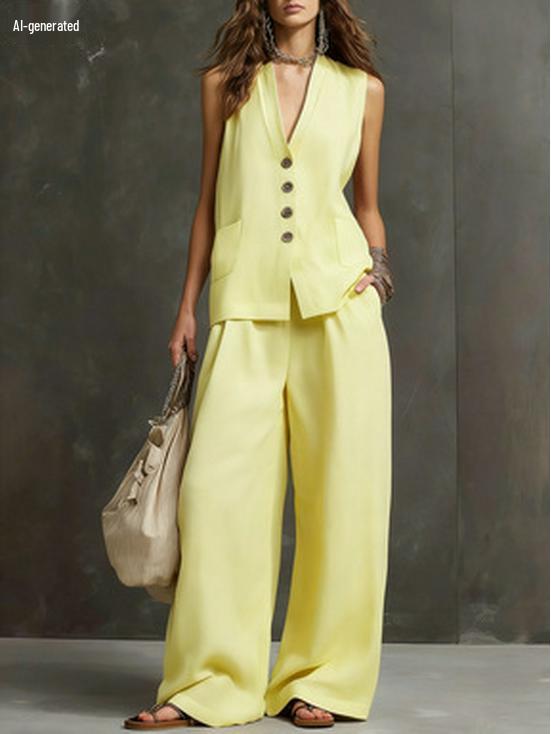 2026 European-American Linen Summer Set: Sleeveless Vest + Wide-Leg Pants - Gentle, Effortless Style