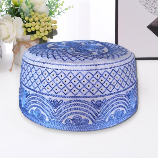 Men Cap Ethnic Vintage Flat Top Round Embroidery Decorative Breathable Turkish Jewish Holiday Wear Cap Headwear