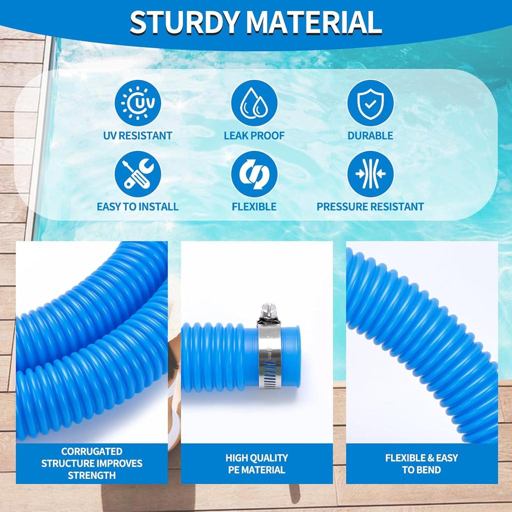 Pool Pump Hoses 1.25 Inch X 59 Inch Filter Pump Replacement Pool Hose For Above Ground Pools Flexible PE Tube For Swimming Systems (4 Pcs Blue)