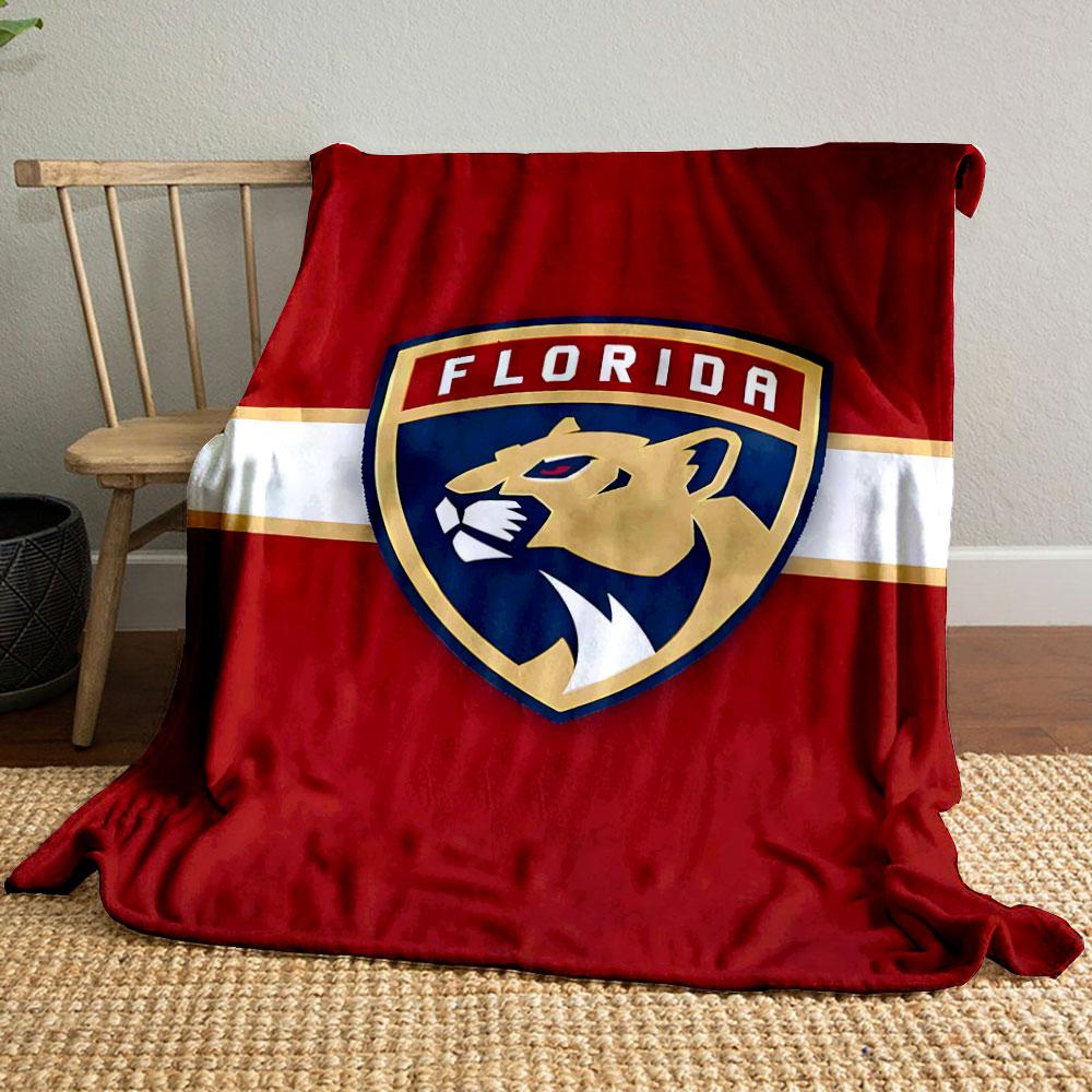 "Florida Panther Logo on Red Background" Patterned blanket, flannel, suitable for all seasons, home decor, warm and cozy