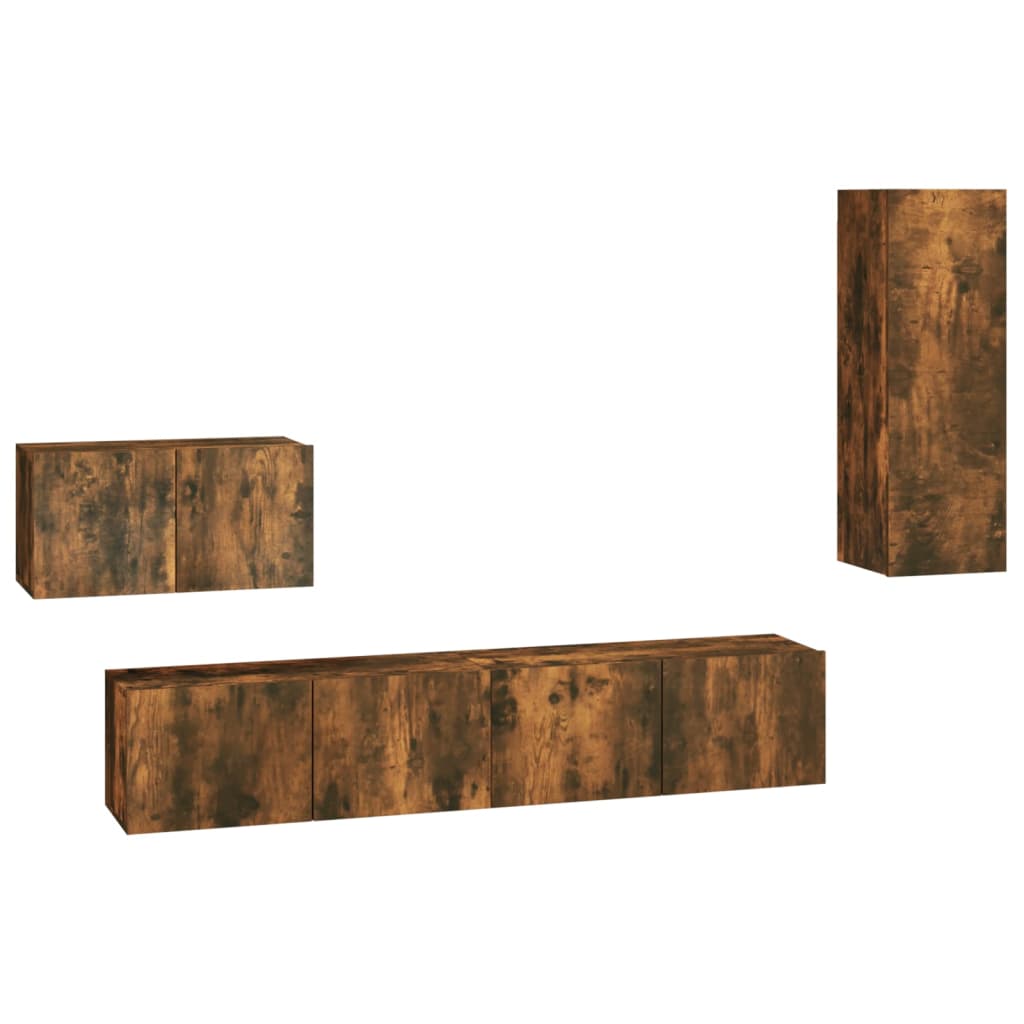 4 piece TV cabinet set smoked oak effect particleboard