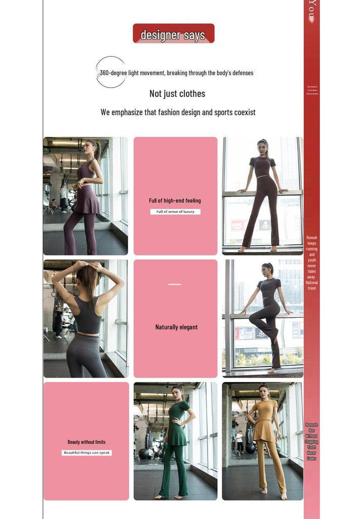 Women's Morning Run Yoga Set: Hip-Covering Skirt & Slimming Flared Pants